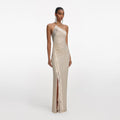 Champagne Rhinestone Lace Trim Maxi Dress