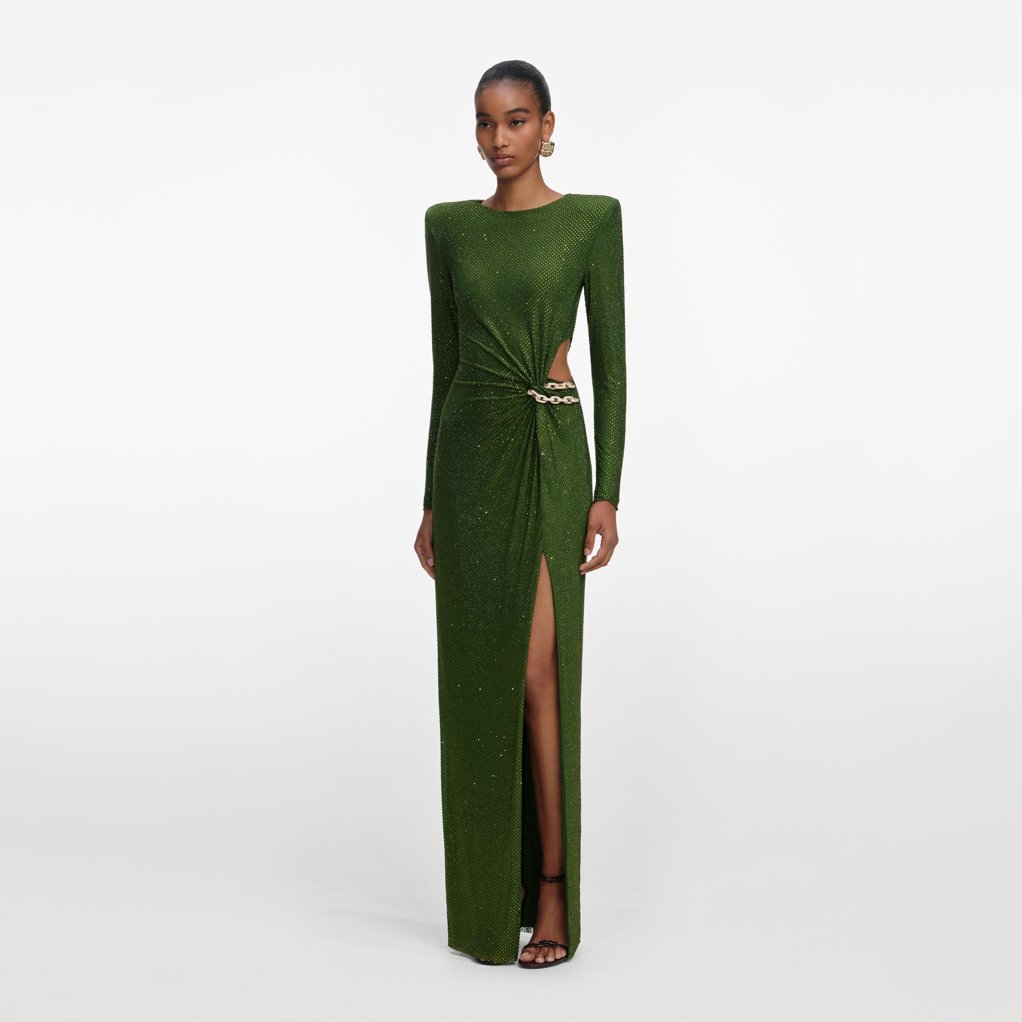 Olive Rhinestone Embellished Maxi Dress