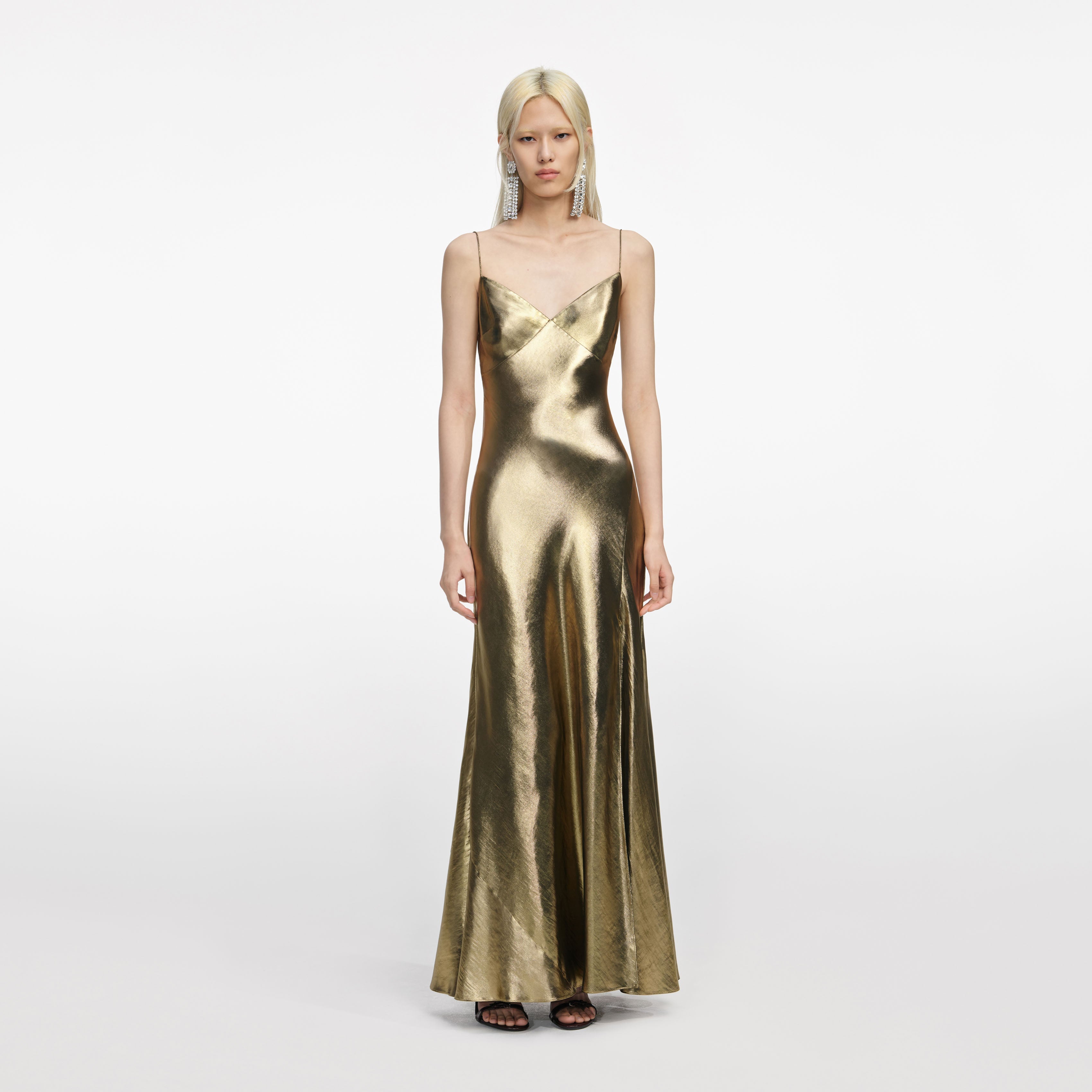 Gold Metallic Strappy Maxi Dress