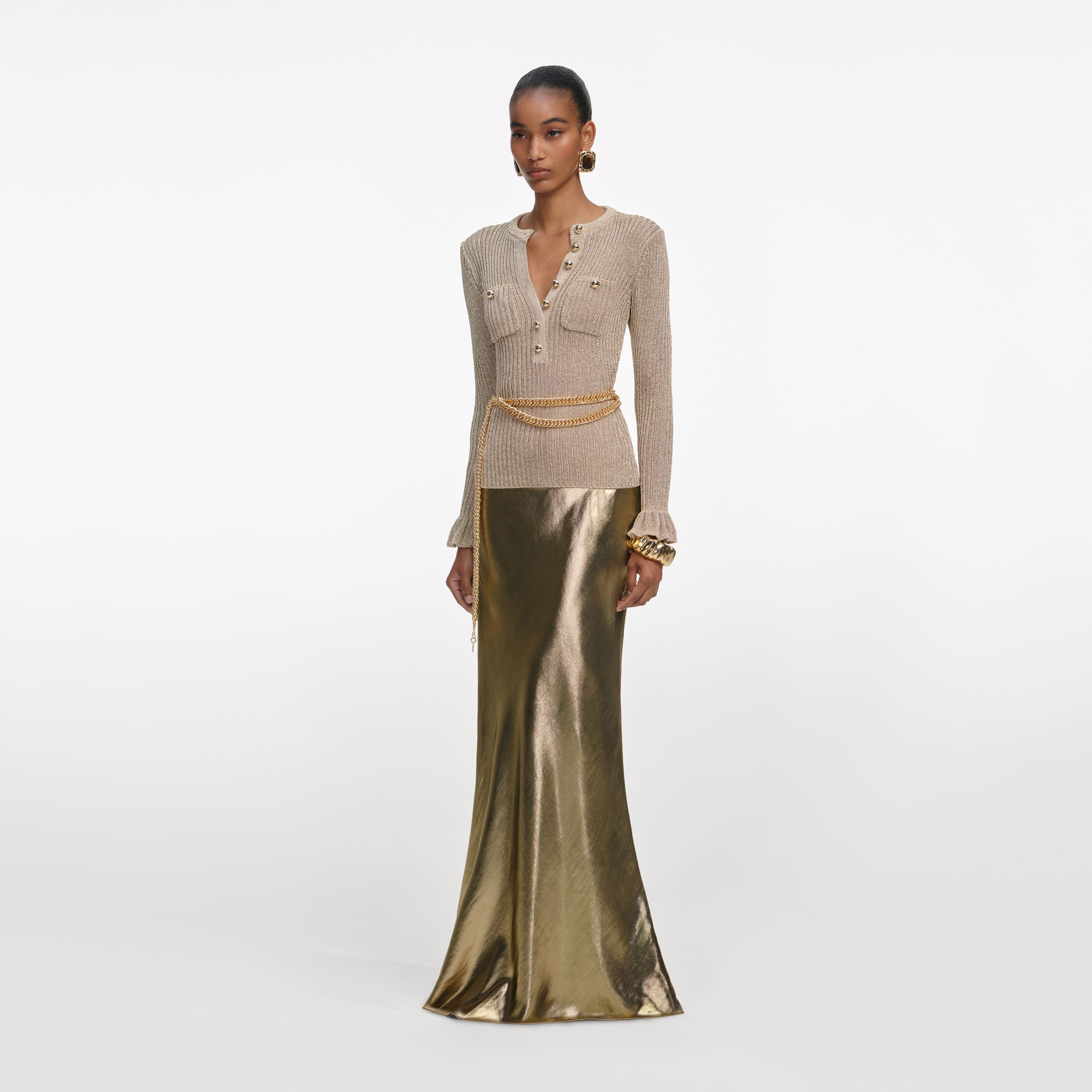Gold Lurex Ribbed Knit Top