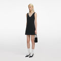 Black Crepe Crystal Trim Mini Dress