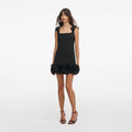 Black Crepe 3D Flower Mini Dress