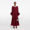 Burgundy Chiffon Feather Midi Dress