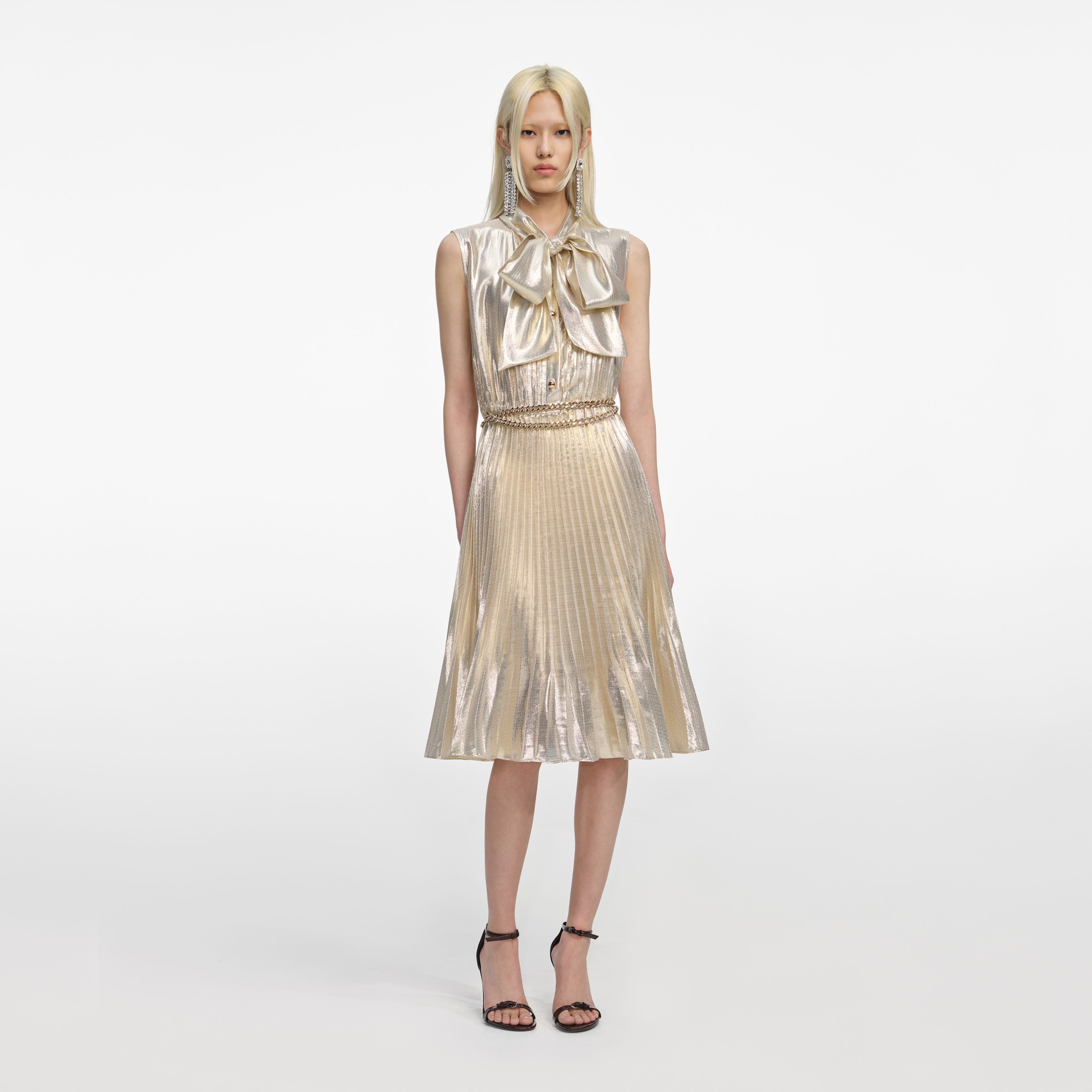 Gold Metallic Sleeveless Midi Dress