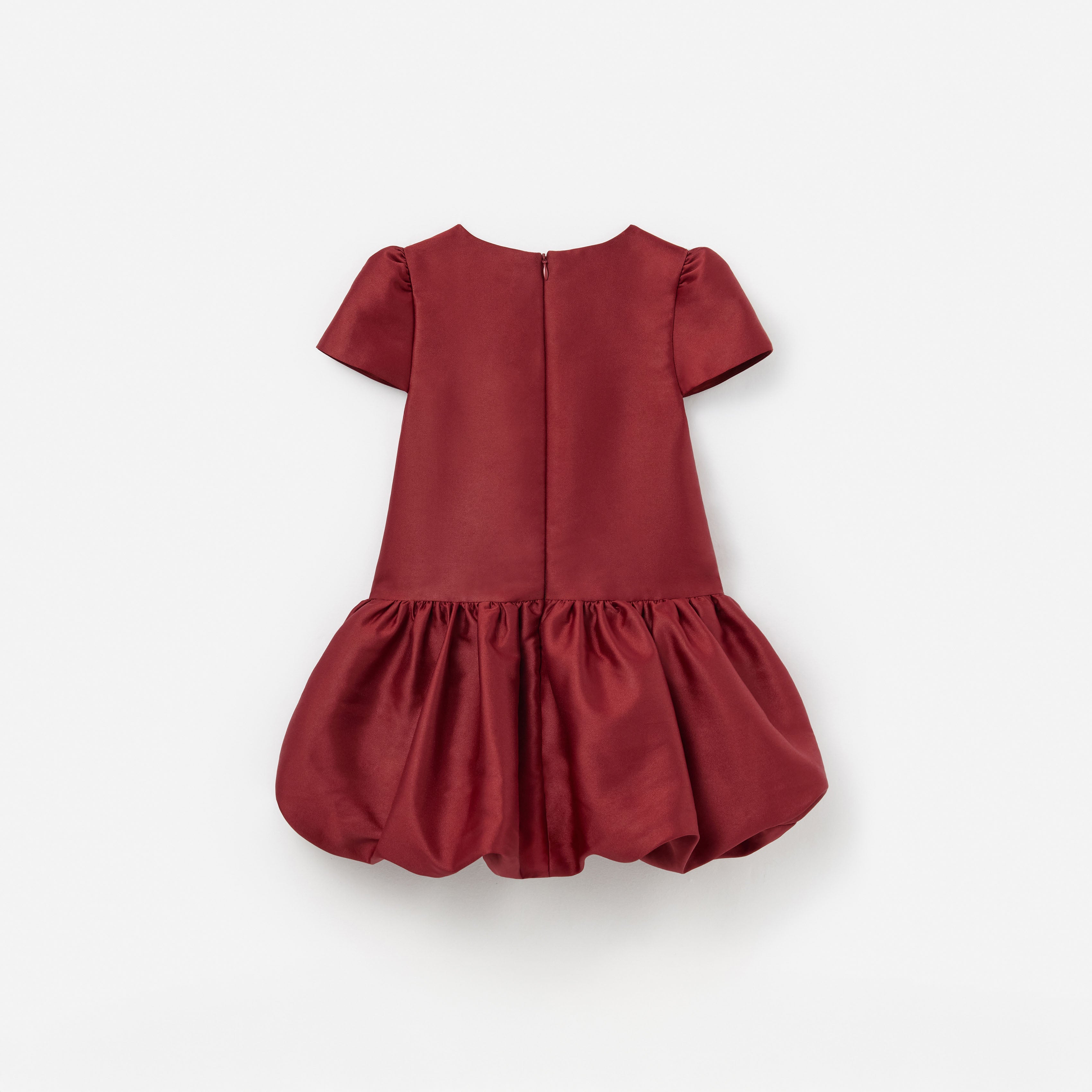 Burgundy Taffeta Short Sleeve Dress