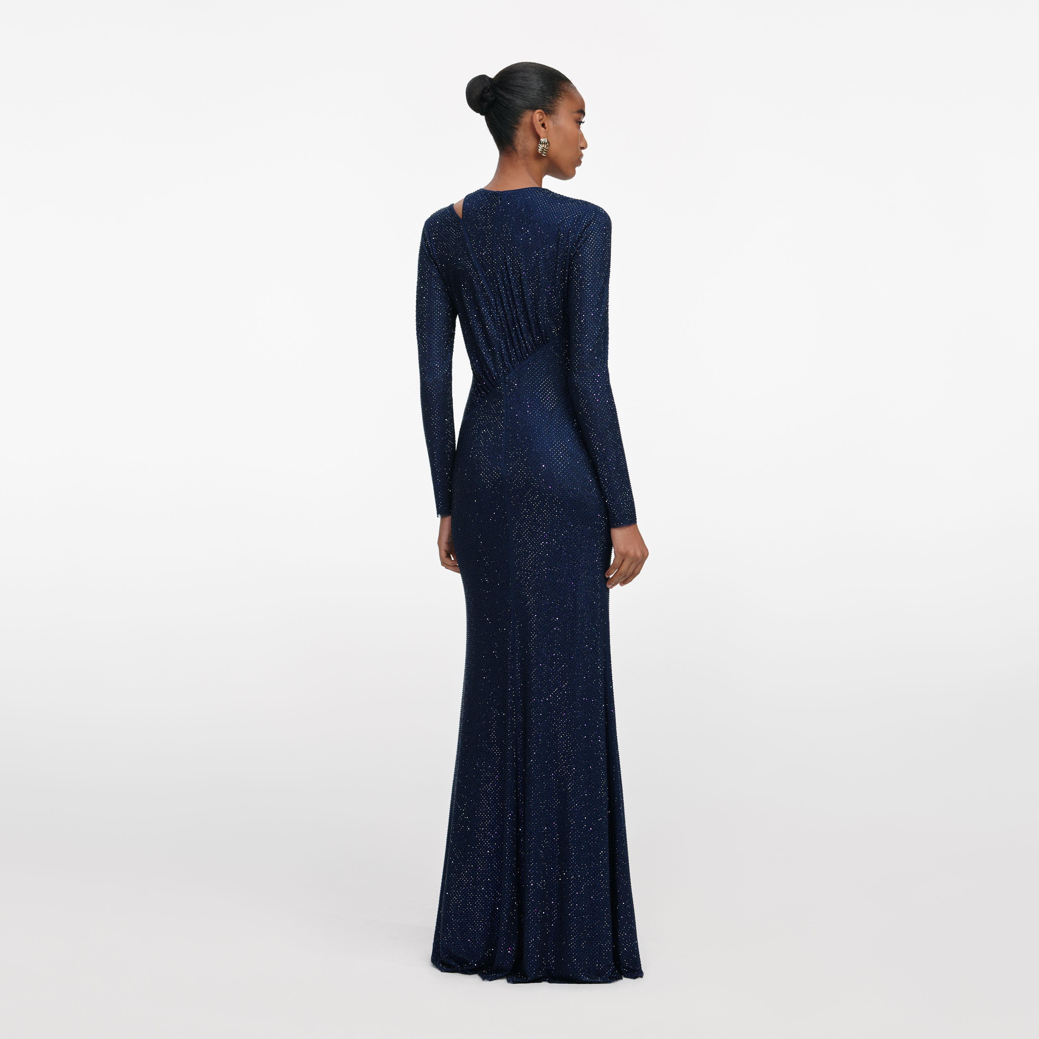 Navy Rhinestone Mesh Cut Out Maxi Dress
