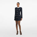 Navy Boucle Long Sleeve Mini Dress