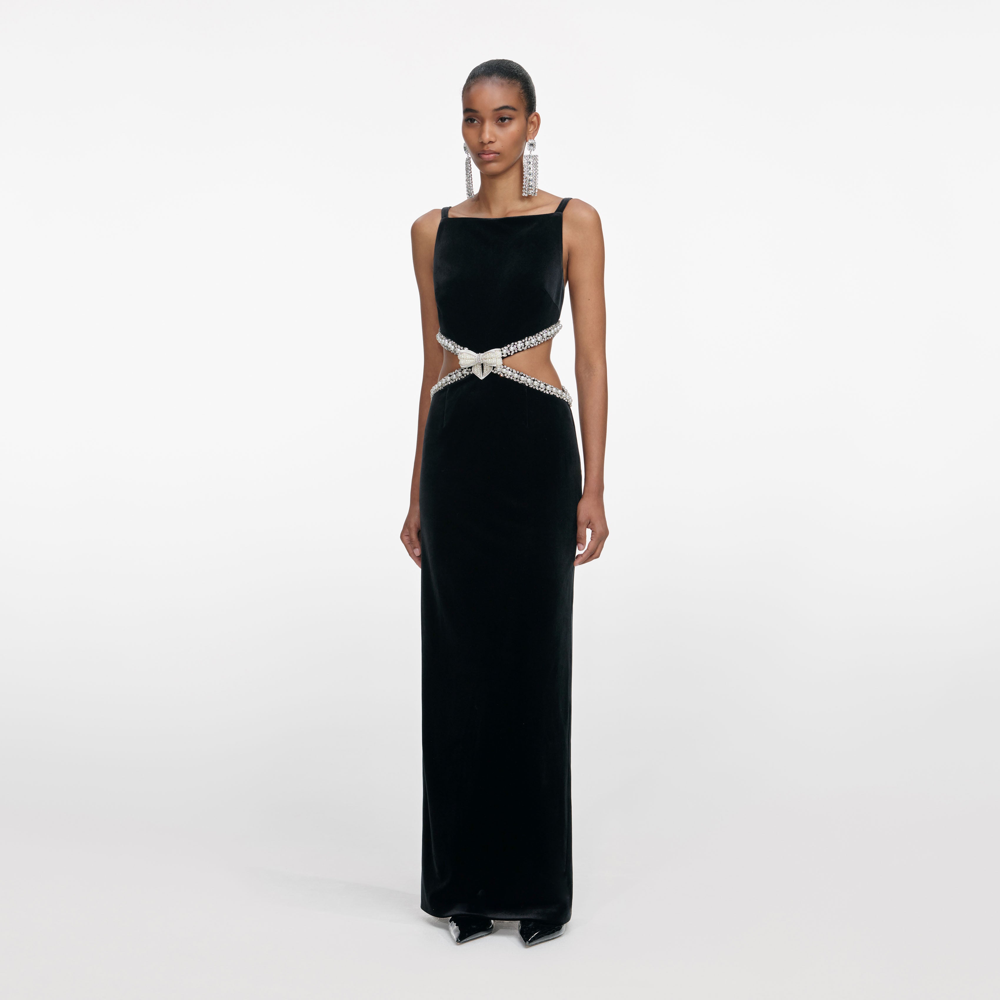 Black Velvet Cut Out Maxi Dress – self-portrait-EU