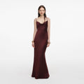 Brown Satin Diamante Maxi Dress