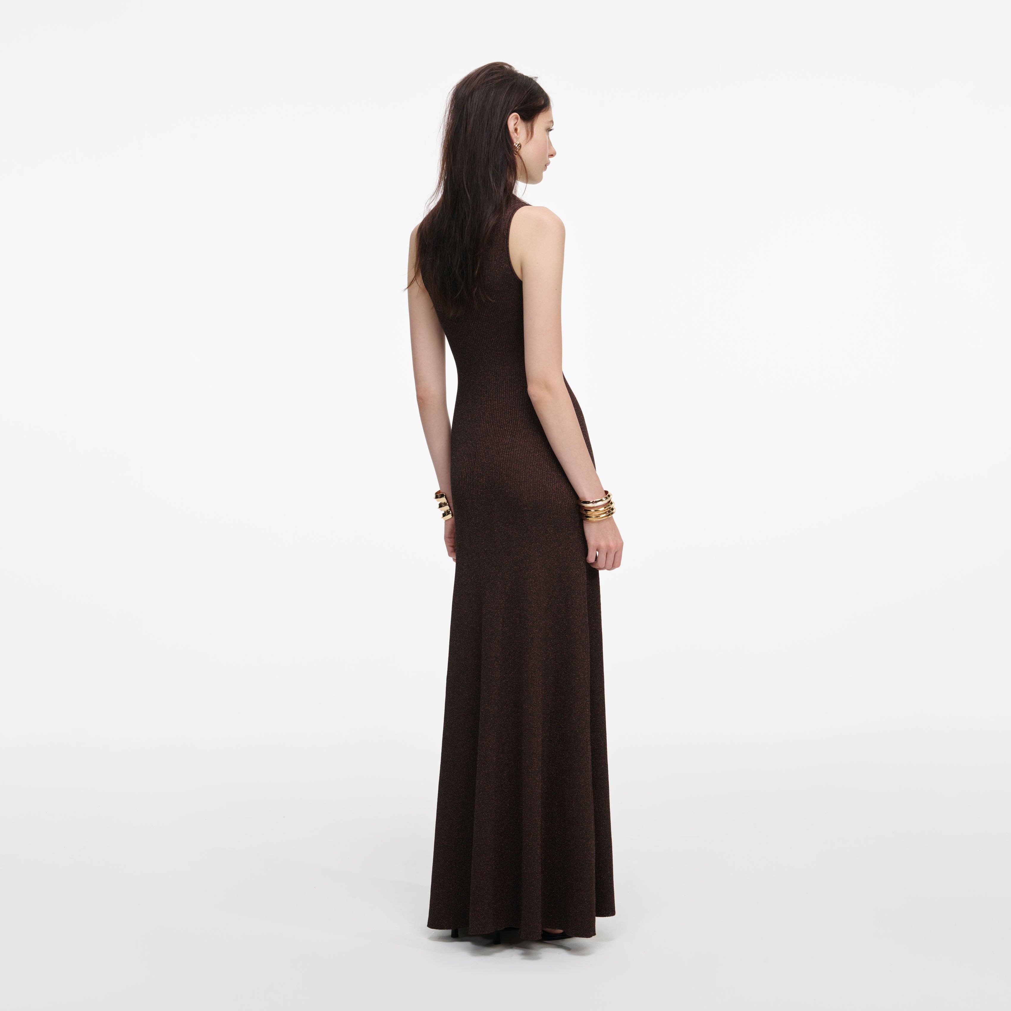 Brown Lurex Knit Maxi Dress