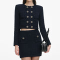 Navy Textured Knit Mini Skirt
