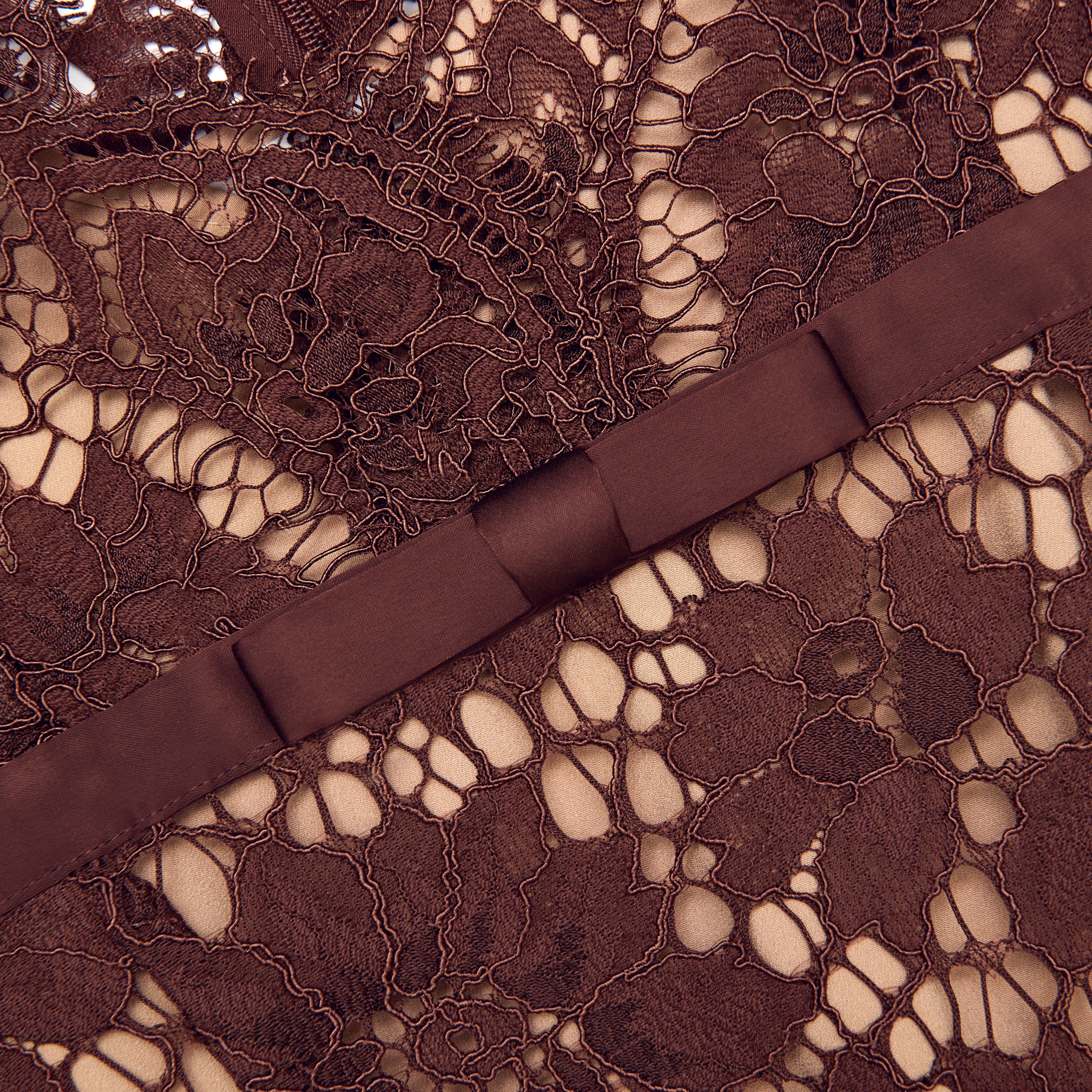 Brown Floral Lace Maxi Dress