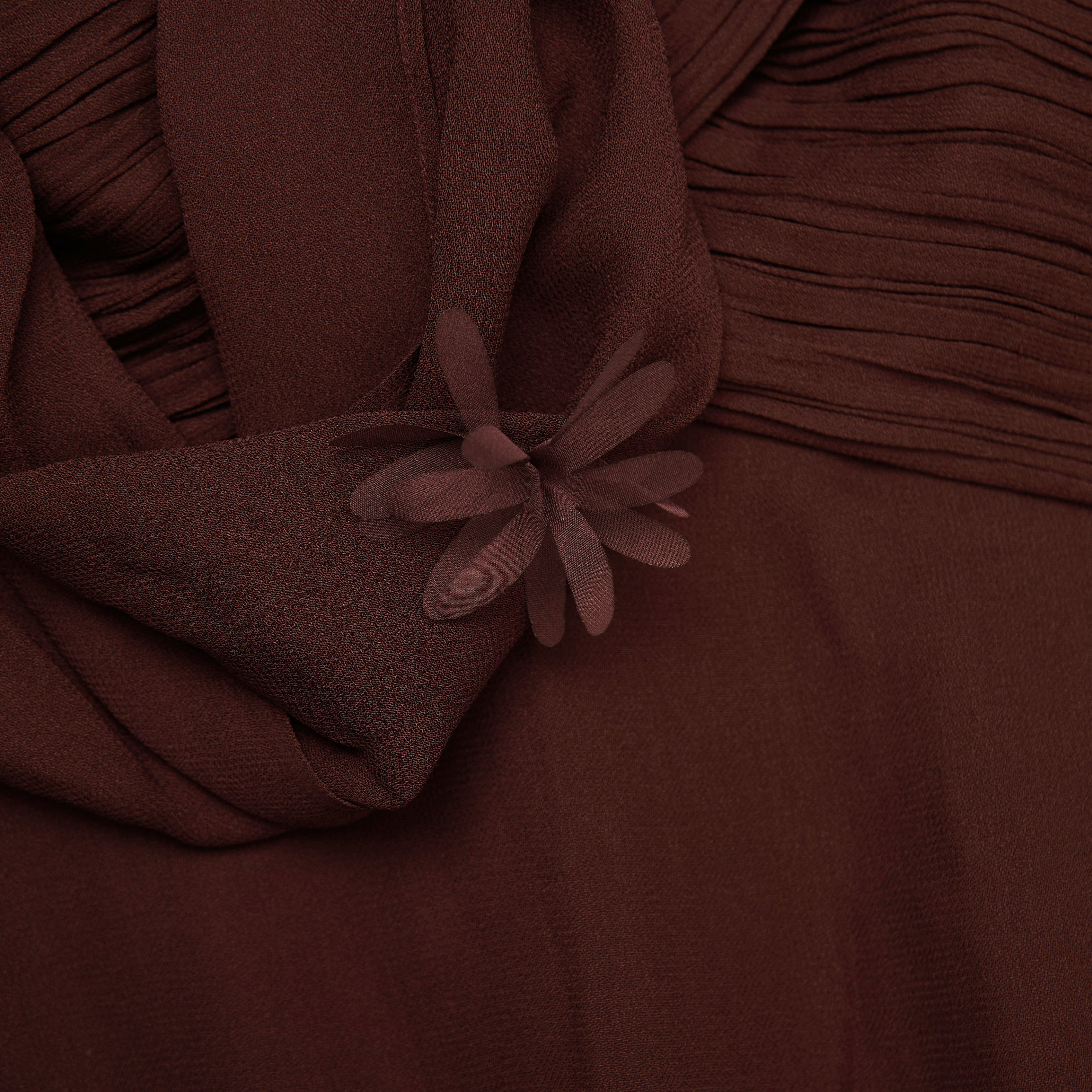 Brown Georgette Flower Maxi Dress