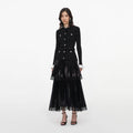 Black Knit Metallic Chiffon Midi Dress