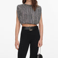 Silver Rhinestone Drape Top