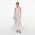 White Fine Lace Feather Maxi Dress