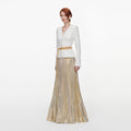 Cream Textured Knit Metallic Chiffon Maxi Dress
