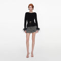 Black Chenille Knit Feather Top