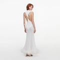 White Racer Back Feather Knit Midi Dress