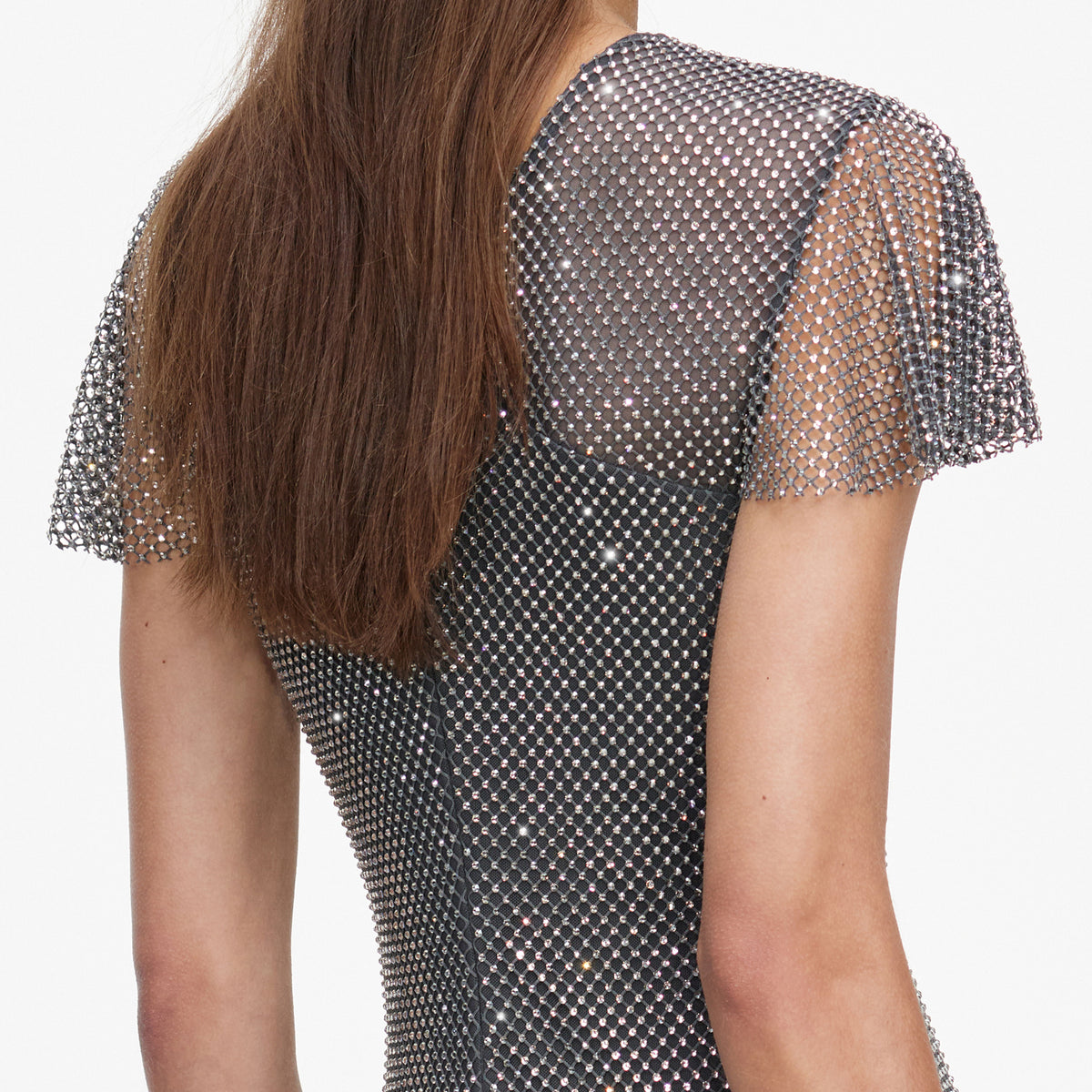Grey Rhinestone Fishnet Maxi Dress