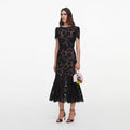 Black Sequin Lace Midi Dress
