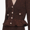 Brown Lurex Peplum Knit Midi Dress