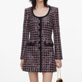 Pink and Black Sequin Boucle Mini Dress