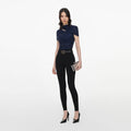 Navy Rhinestone Mesh Cut Out Top