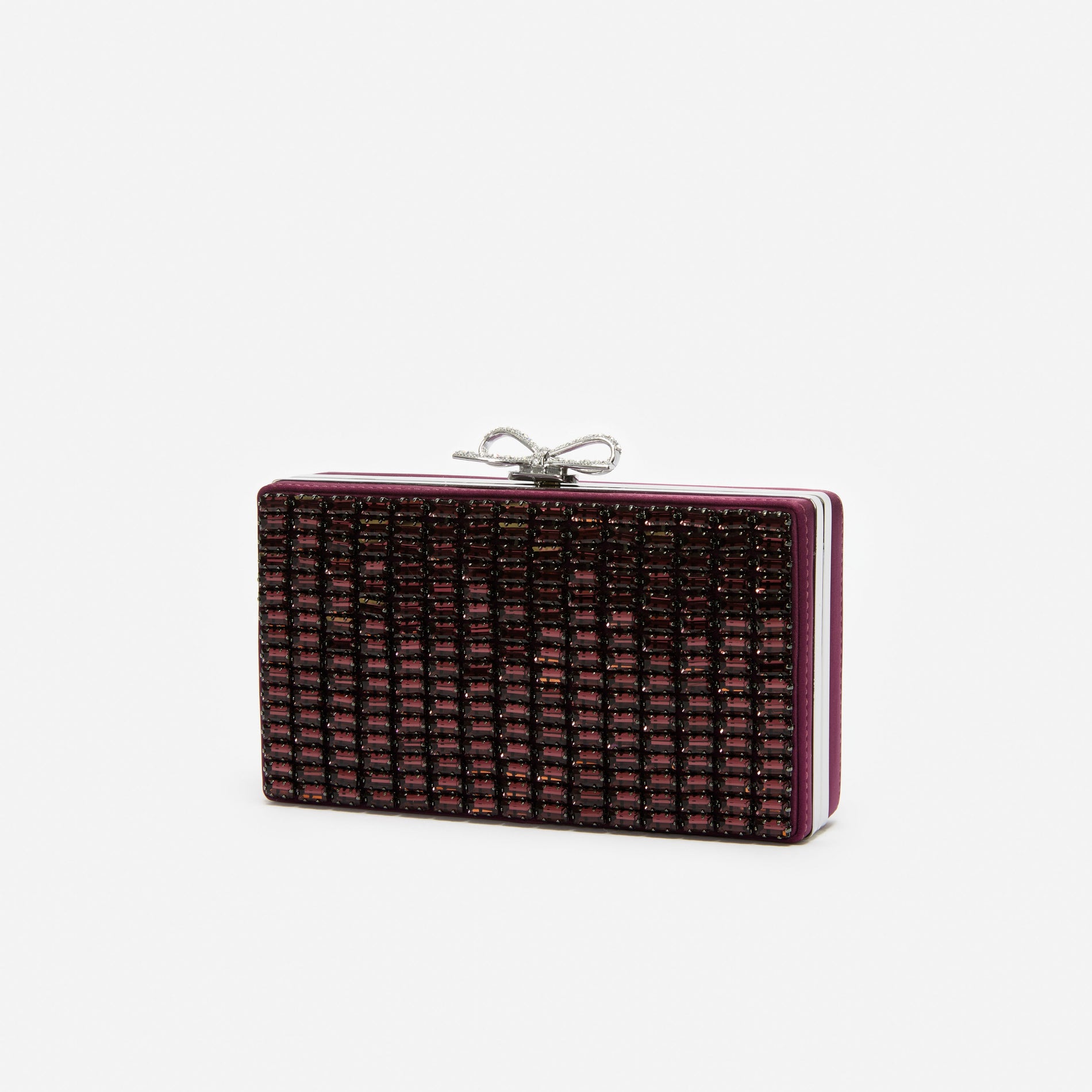 Side view of a Burgundy Chainmail Clutch Bag