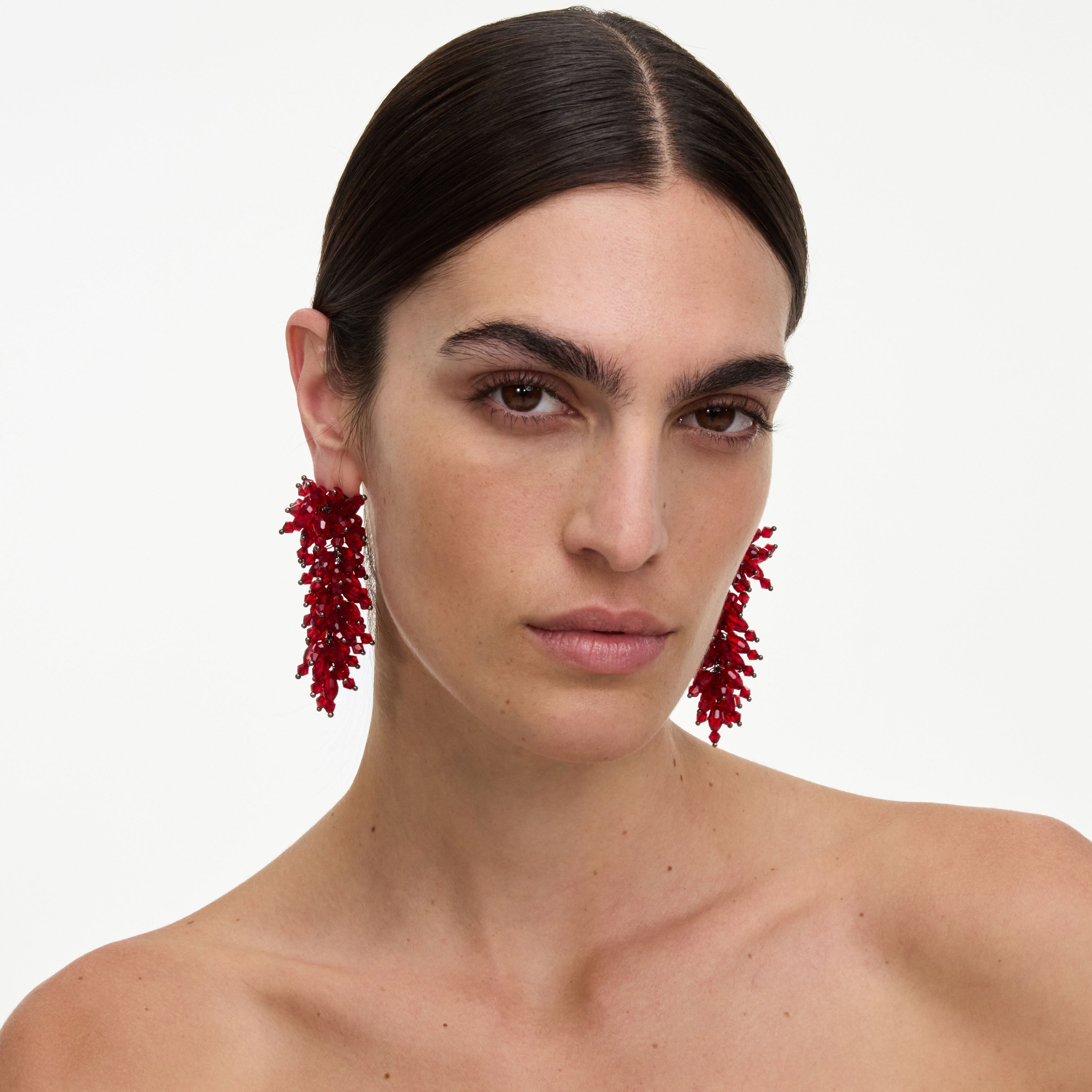 Red Beaded Dangle Earring