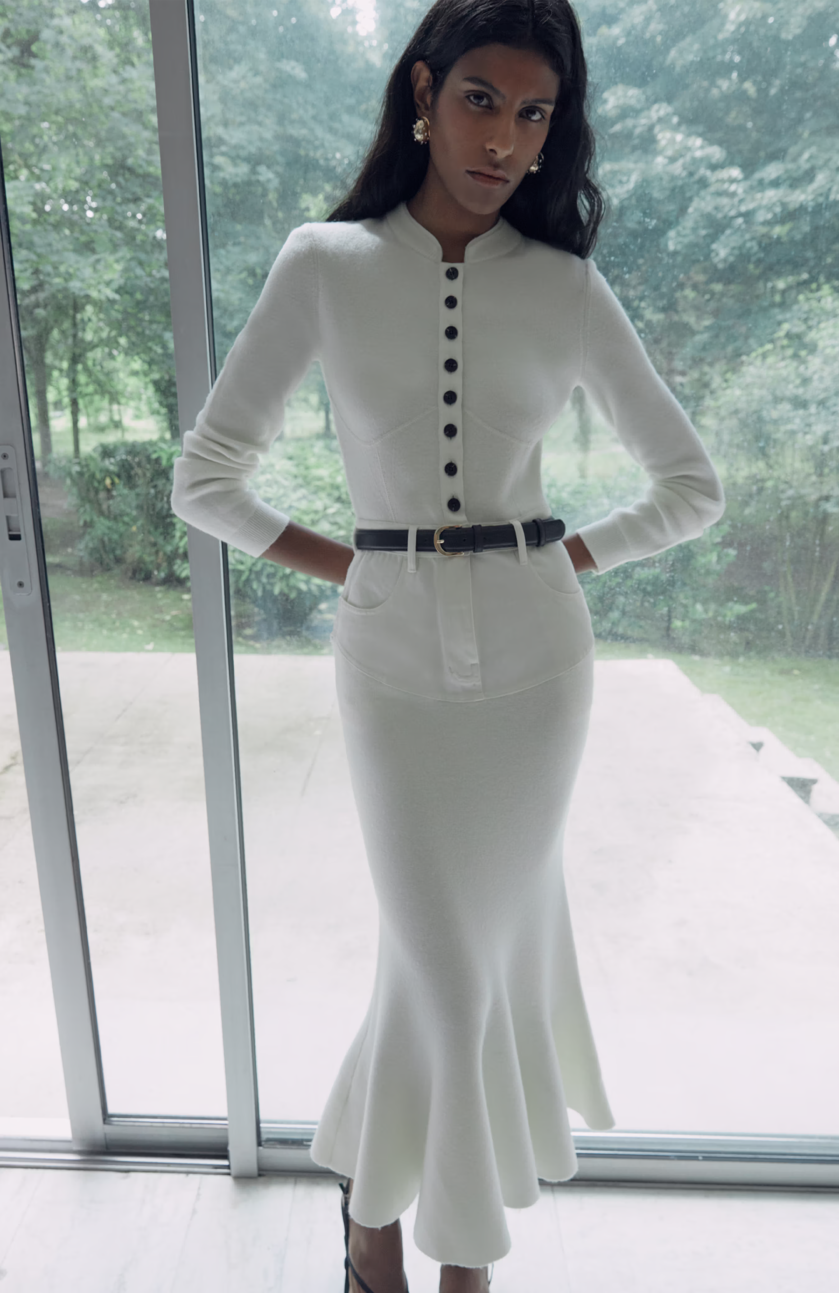 cream denim midi dress Abercrombie & Fitch Shell Denim Midi Dress Size S Cream Off White Slit Minimal