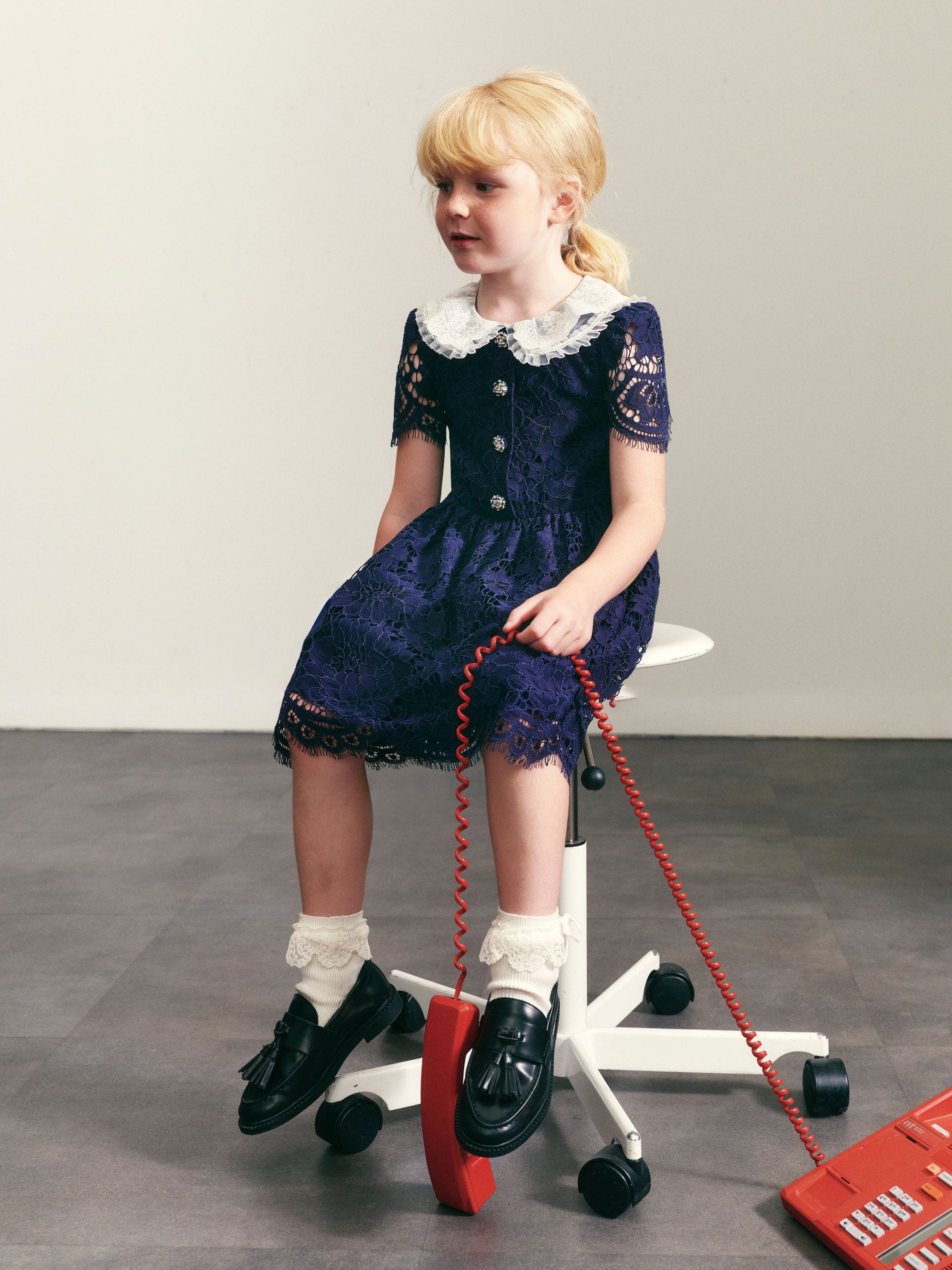 Navy Floral Lace Dress