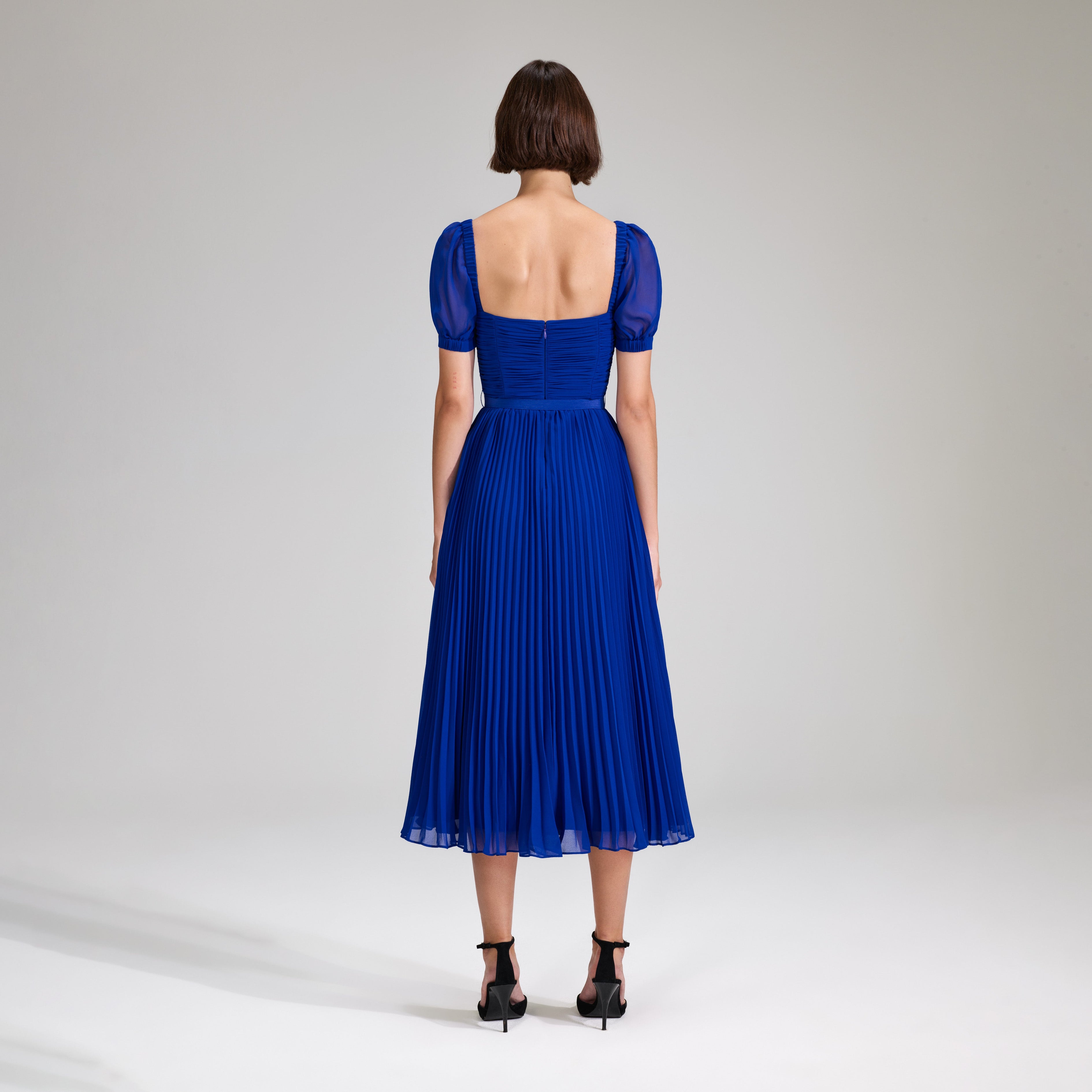 Cobalt Chiffon Midi Dress
