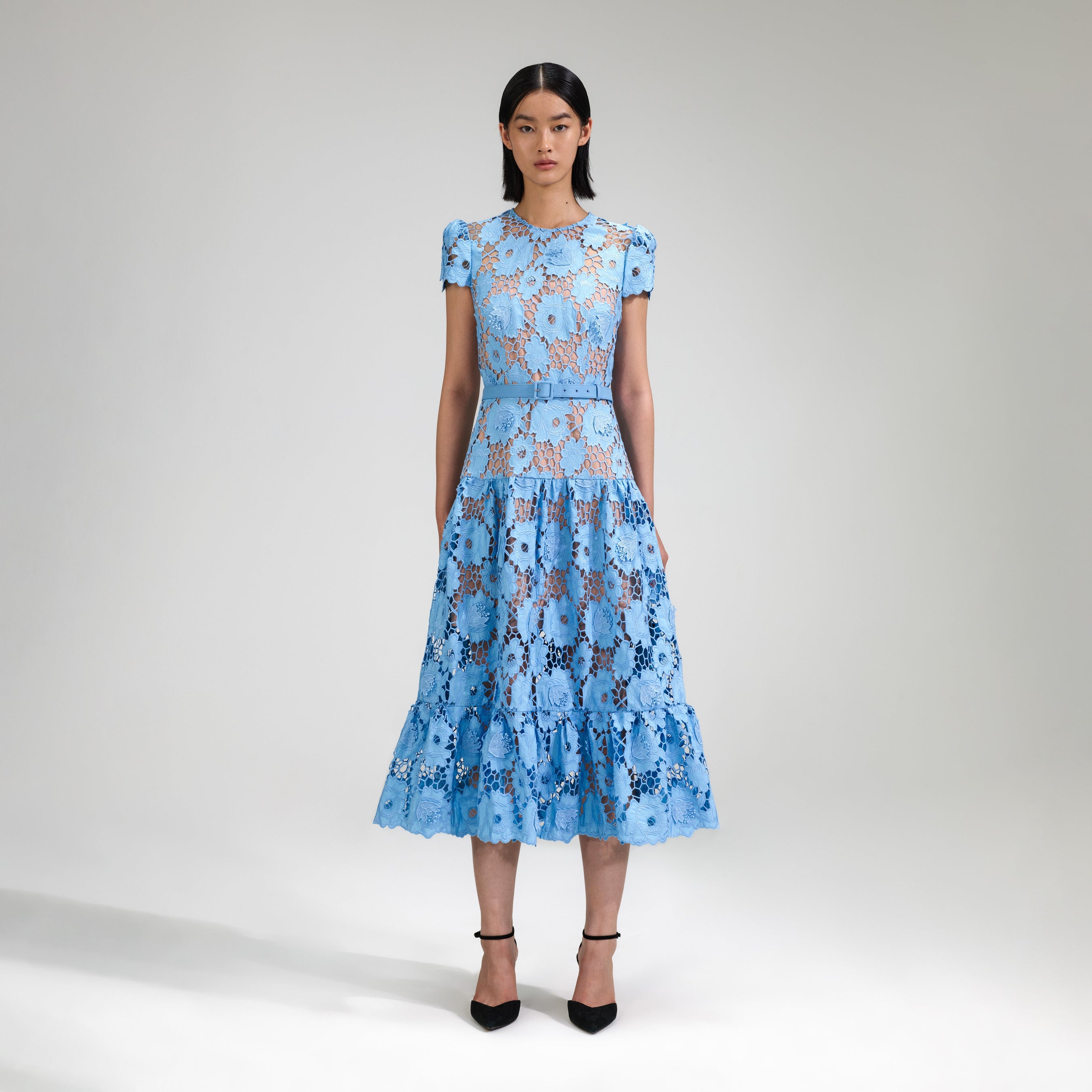 Blue 3D Cotton Lace Midi Dress