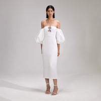 White Crepe Bow Midi Dress