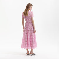 Pink Guipure Midi Dress
