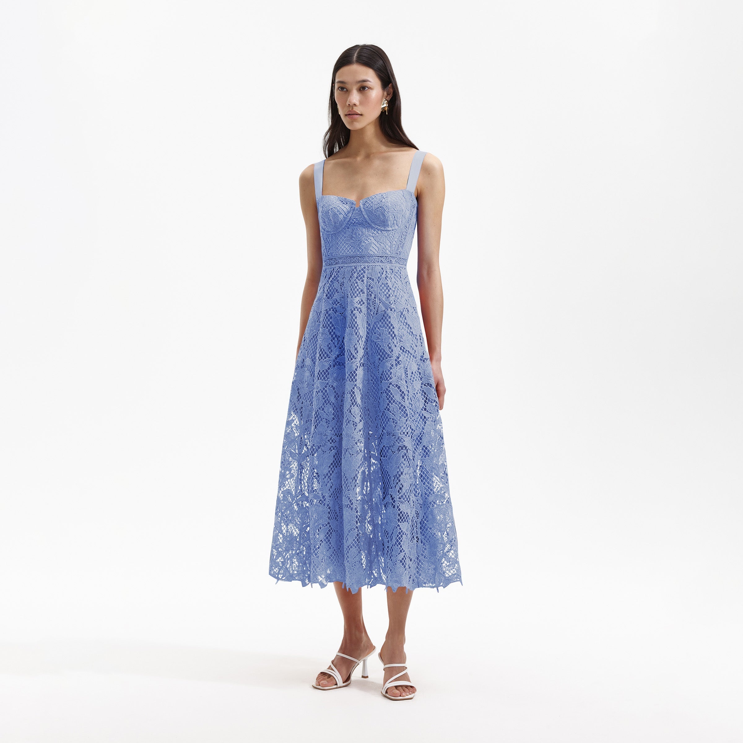 Blue Lace Midi Sweetheart Dress – self-portrait-EU