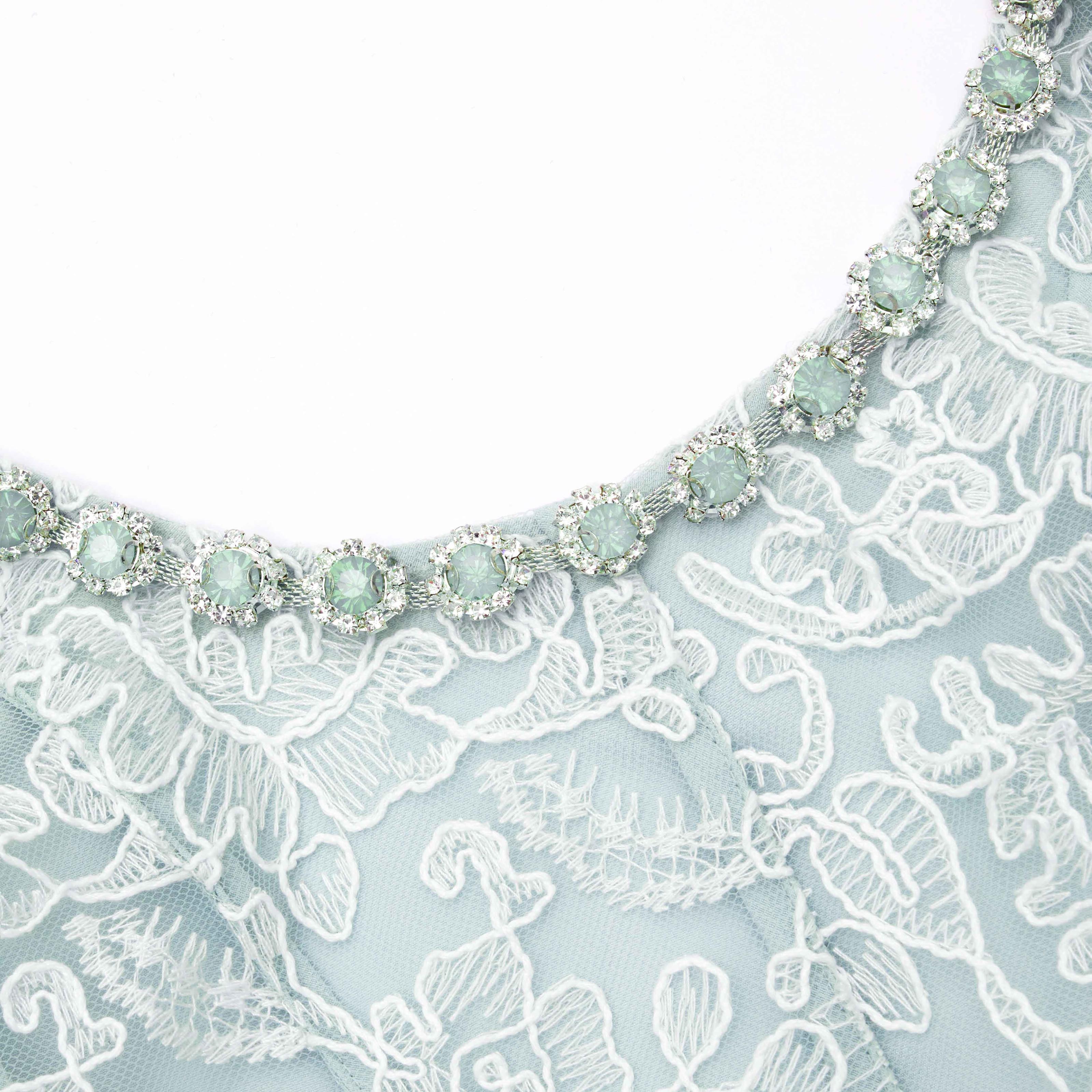 Green Cord Lace Round Neck Midi Dress