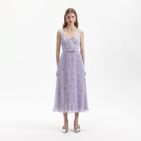 Lilac Floral Chiffon Midi Dress