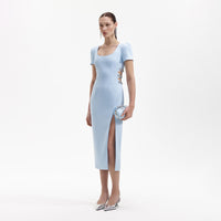 Blue Crepe Split Midi Dress