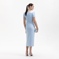 Blue Crepe Split Midi Dress