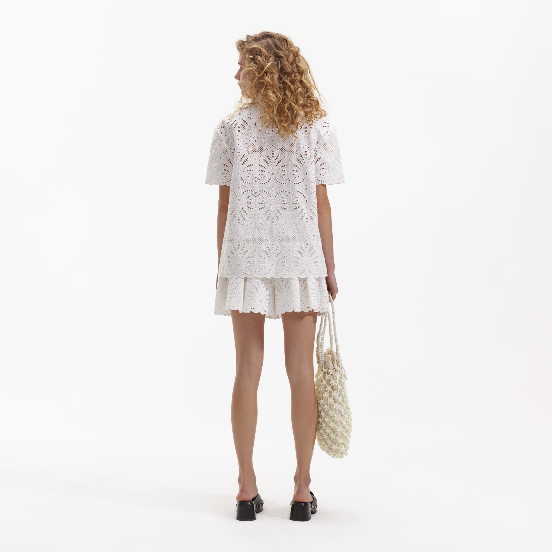 White Cotton Embroidery Shorts