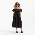 Black Cotton Off Shoulder Midi Dress