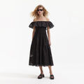 Black Cotton Off Shoulder Midi Dress