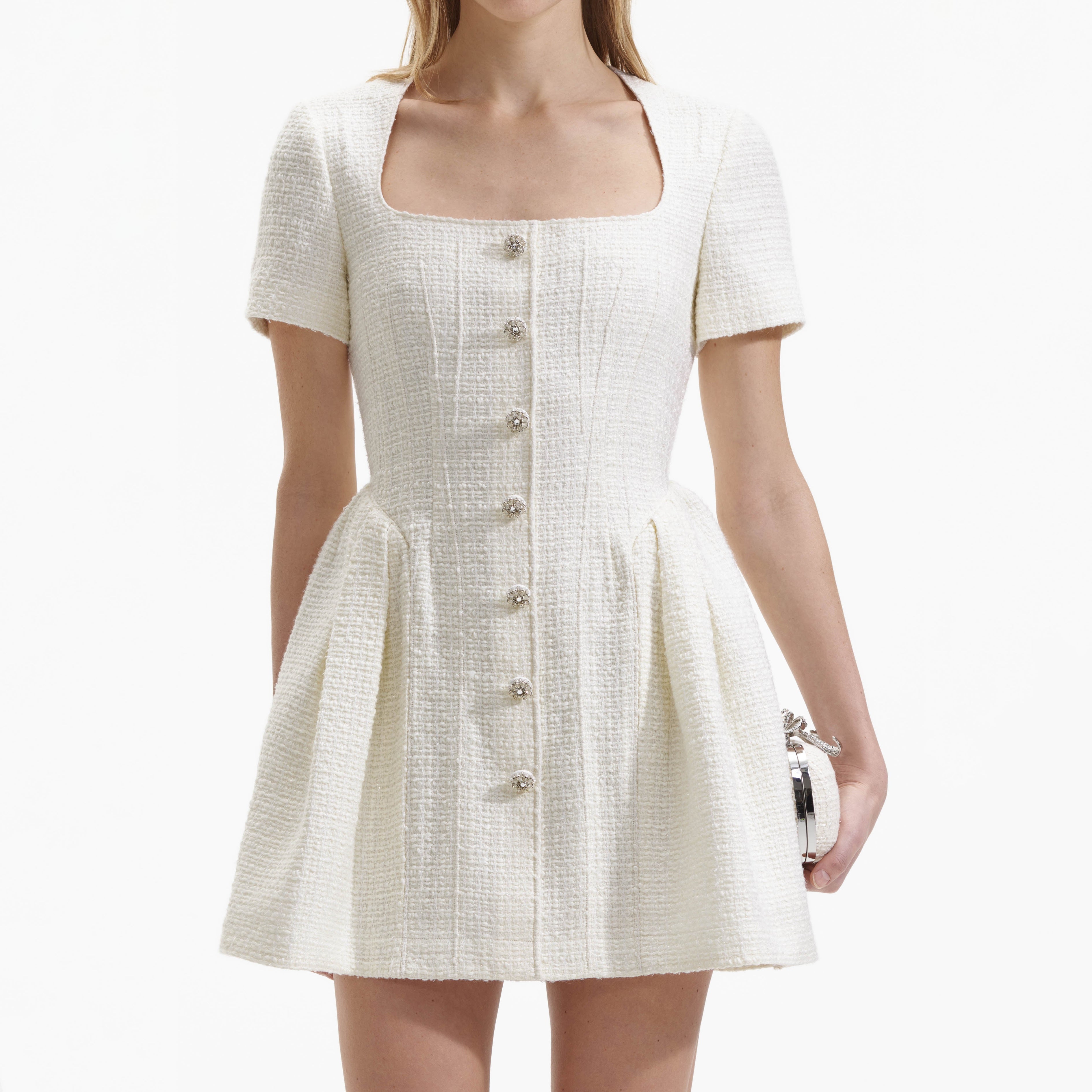 Cream Boucle Short Sleeve Mini Dress
