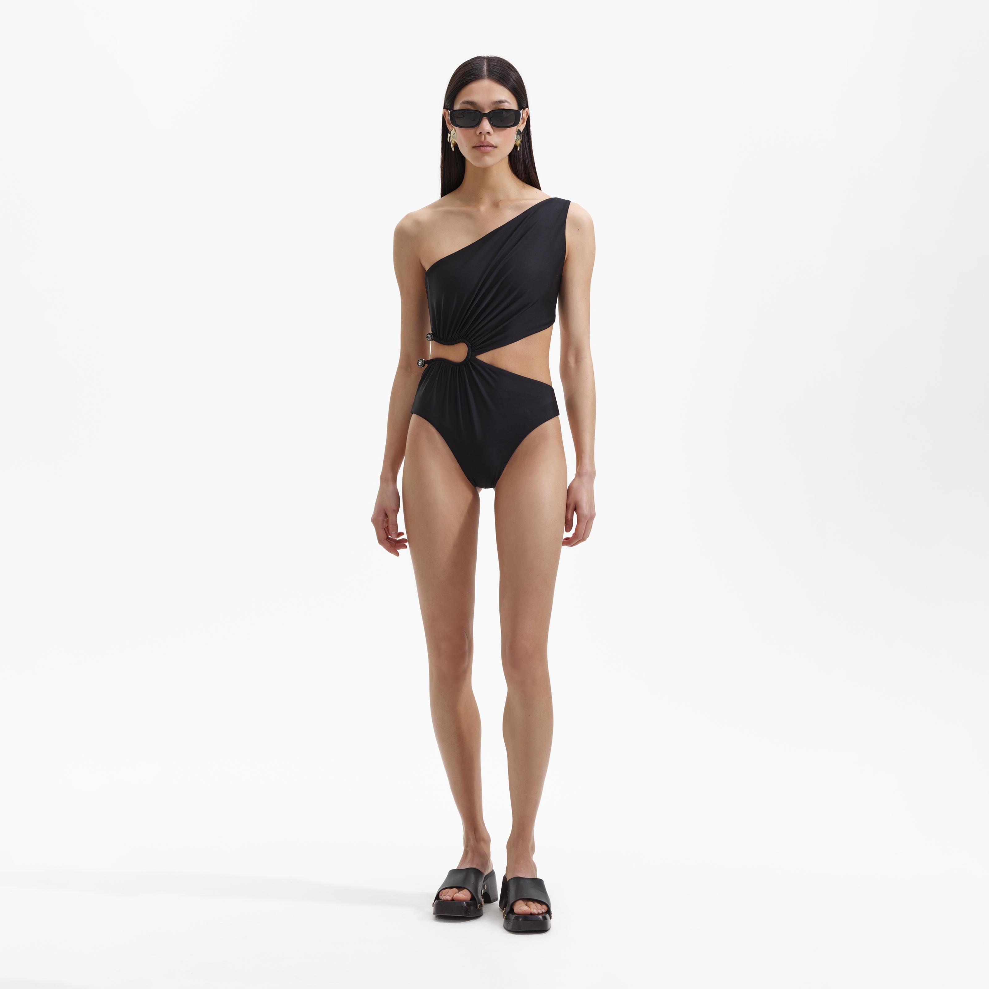 Black Asymmetric Swimsuit self portrait EU