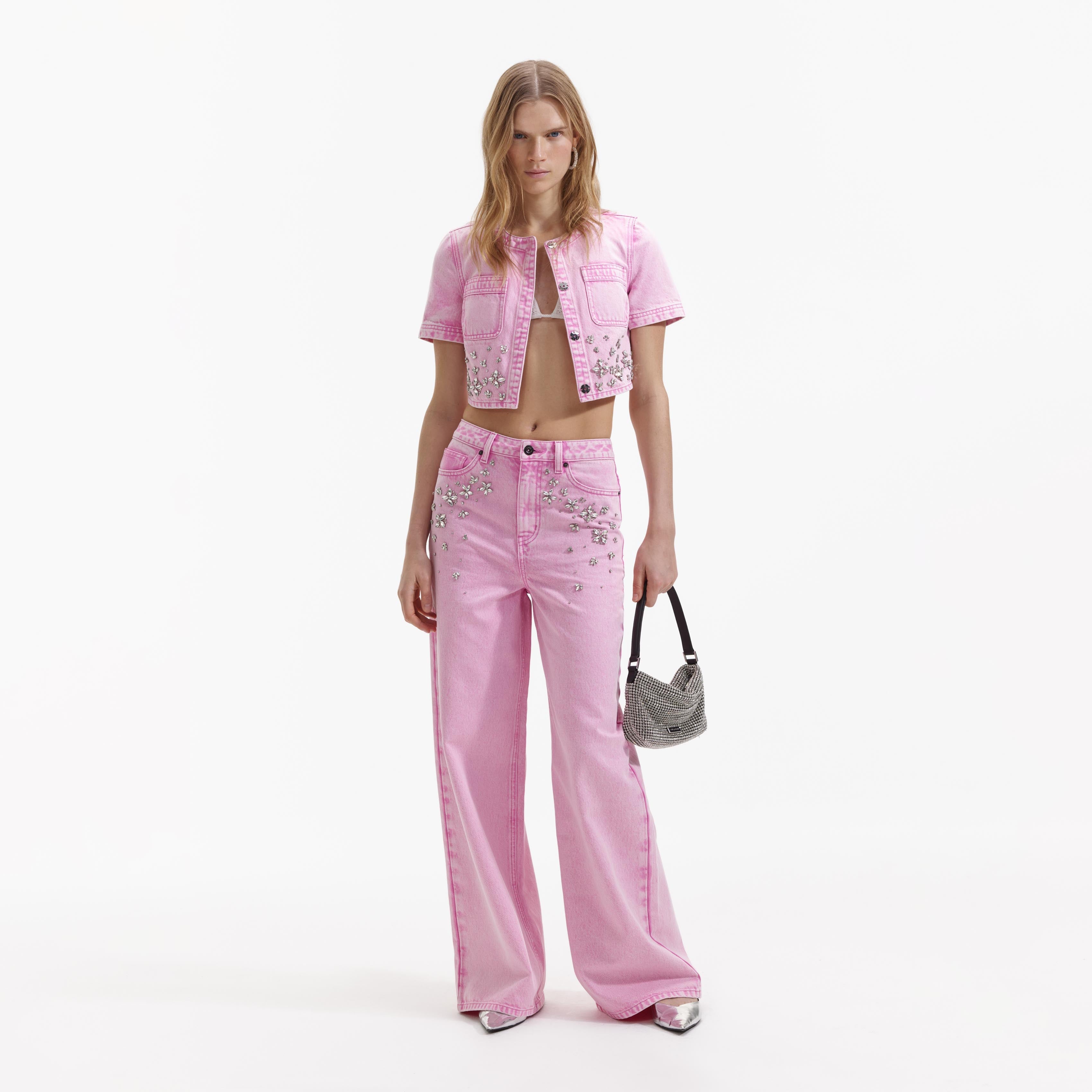 Pink Embellished Denim Top