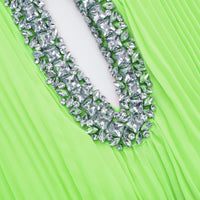 Green Chiffon Feather Midi Dress