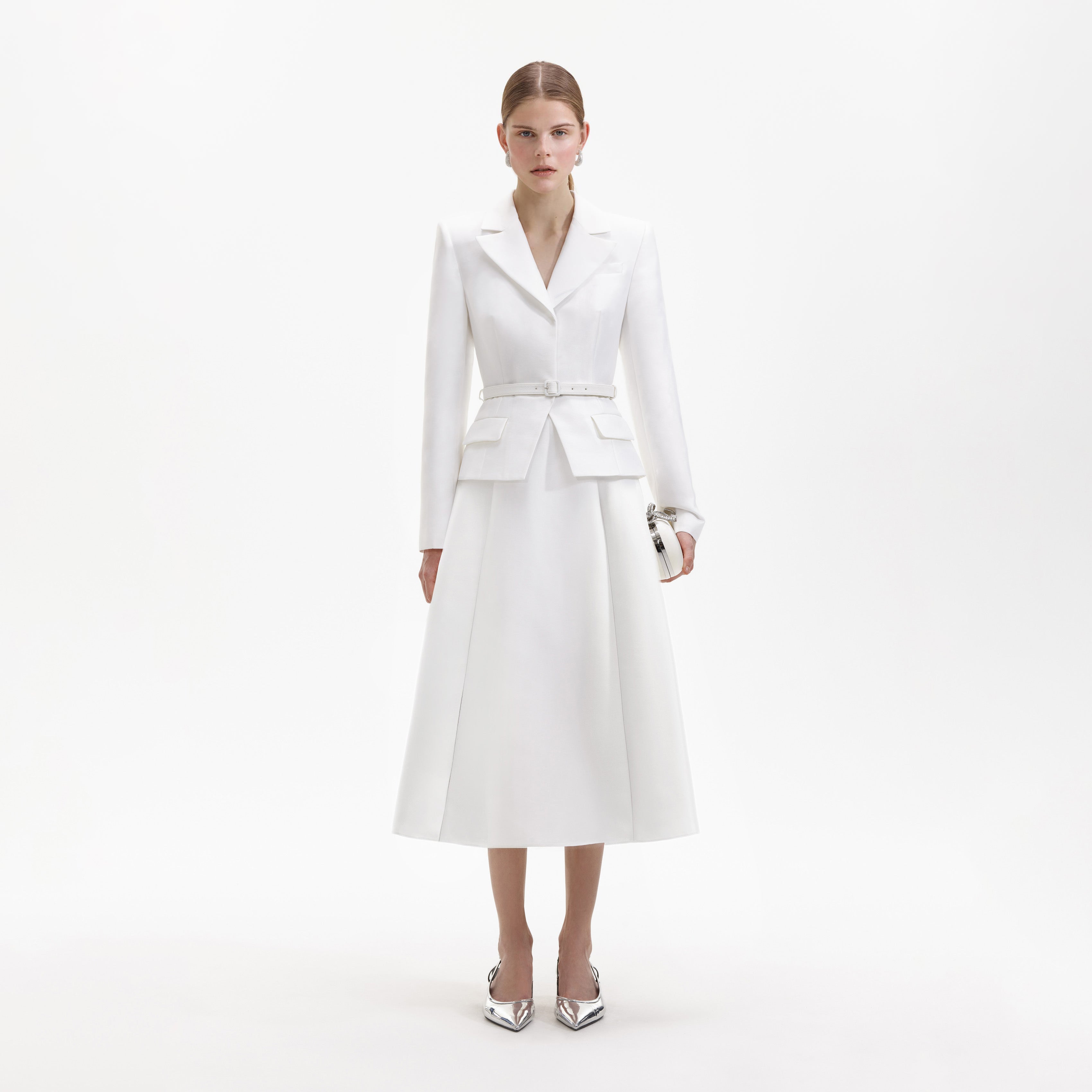 White Tailored Taffeta Midi Dress – self-portrait-EU