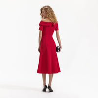 Red Tailored Crepe Midi Dress